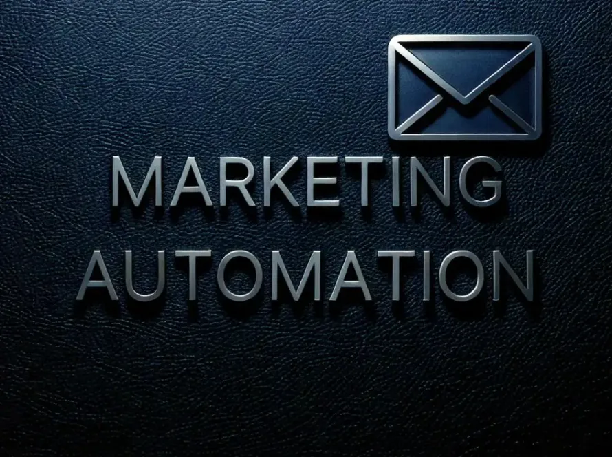 3D-text med orden Marketing Automation och en kuvertikon, som representerar MetaGruppens plattform MetaLeads för automatiserade e-postkampanjer.