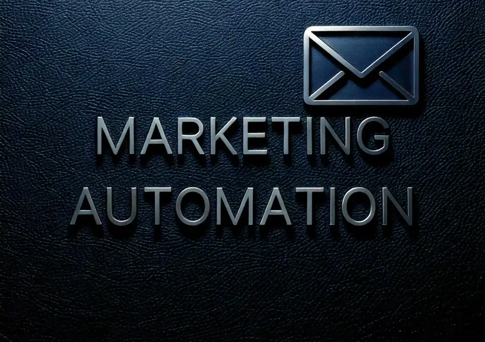 3D-text med orden Marketing Automation och en kuvertikon, som representerar MetaGruppens plattform MetaLeads för automatiserade e-postkampanjer.