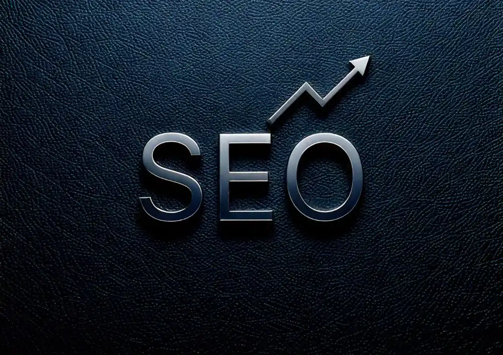 3D-text med bokstäverna SEO och en uppåtgående pil, som representerar MetaGruppens tjänster inom sökmotoroptimering för företag i Stockholm.