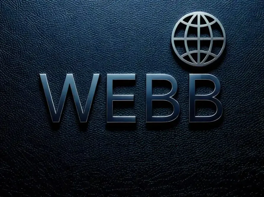 3D-text med ordet Webb och en glob-ikon, som representerar MetaGruppens tjänster för att bygga skräddarsydda och moderna WordPress-hemsidor för företag.